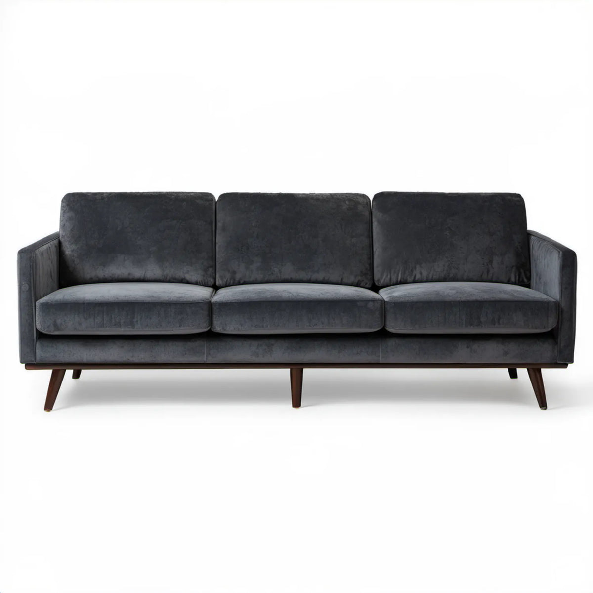 Trzyosobowa sofa z aksamitu poliestrowego, antracytowa z ciemnobrązowymi nogami, 210 × 86 × 86 cm