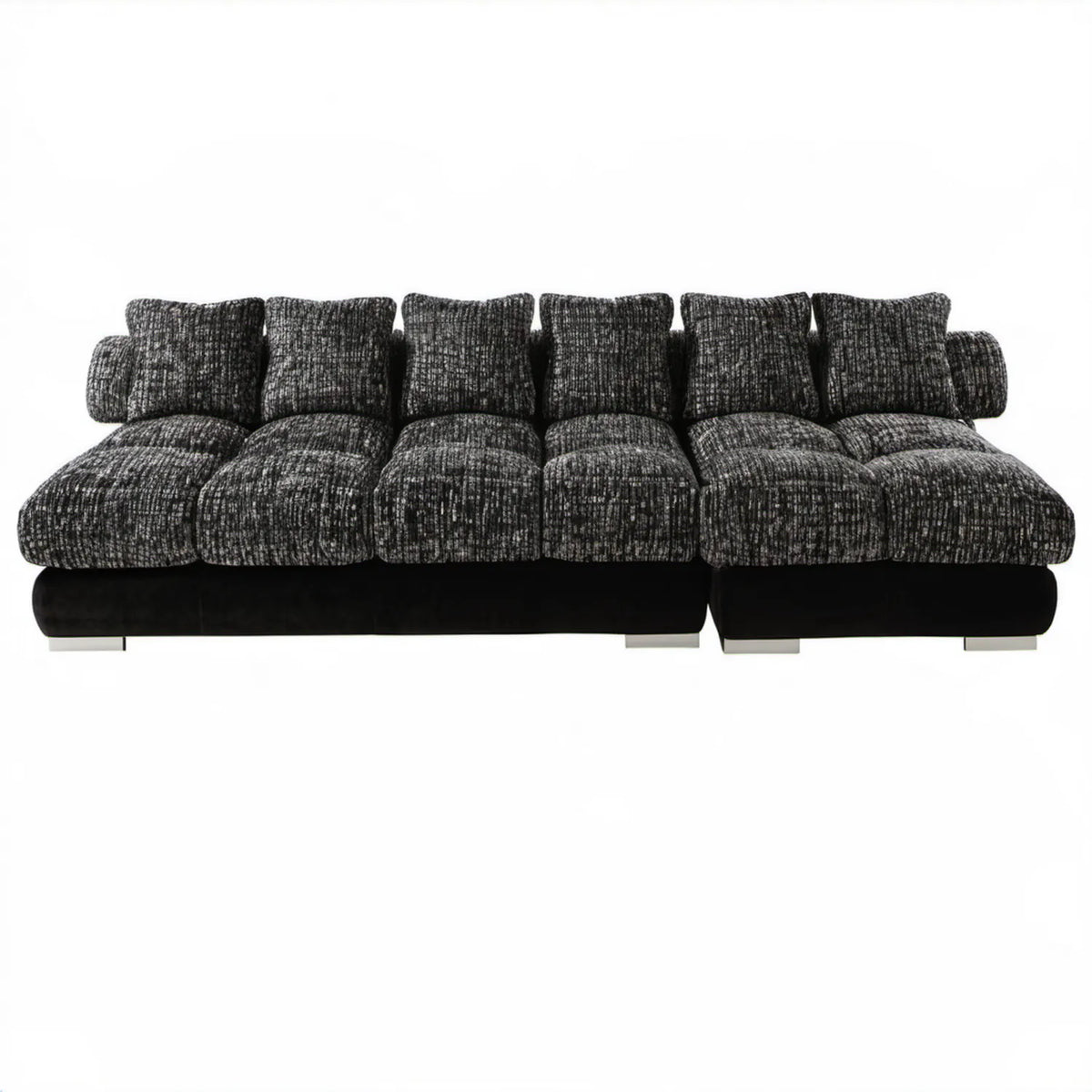 Modułowa sofa 3-osobowa z tkaniny szenilowej czarno-szara 300 x 105 x 85 cm