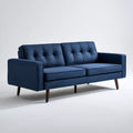 Trzyosobowa sofa granatowa z pikowanym oparciem, 220 x 90 x 85 cm