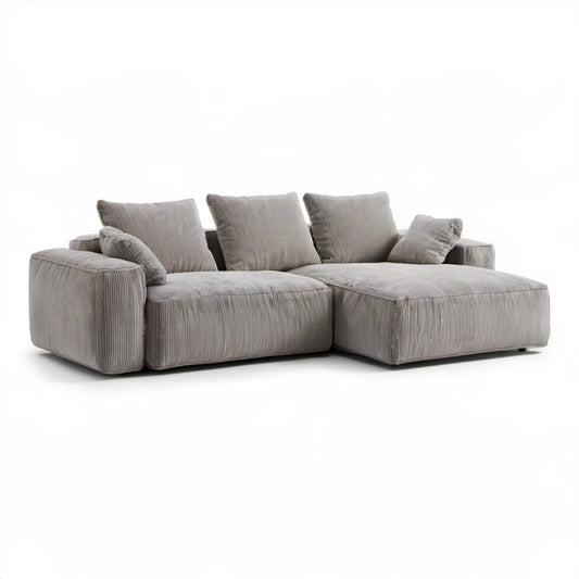 Szara sofa narożna z szezlongiem po prawej stronie, sztruks poliestrowy, 280 × 170 × 85 cm