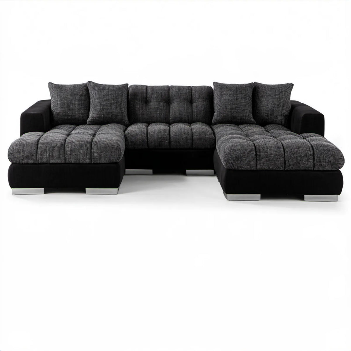 Modułowa sofa w kształcie U z dwoma szezlongami, ciemnoszaro-czarna, 320 × 210 × 88 cm