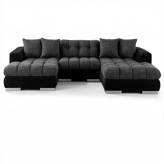 Modułowa sofa w kształcie U z dwoma szezlongami, ciemnoszaro-czarna, 320 × 210 × 88 cm