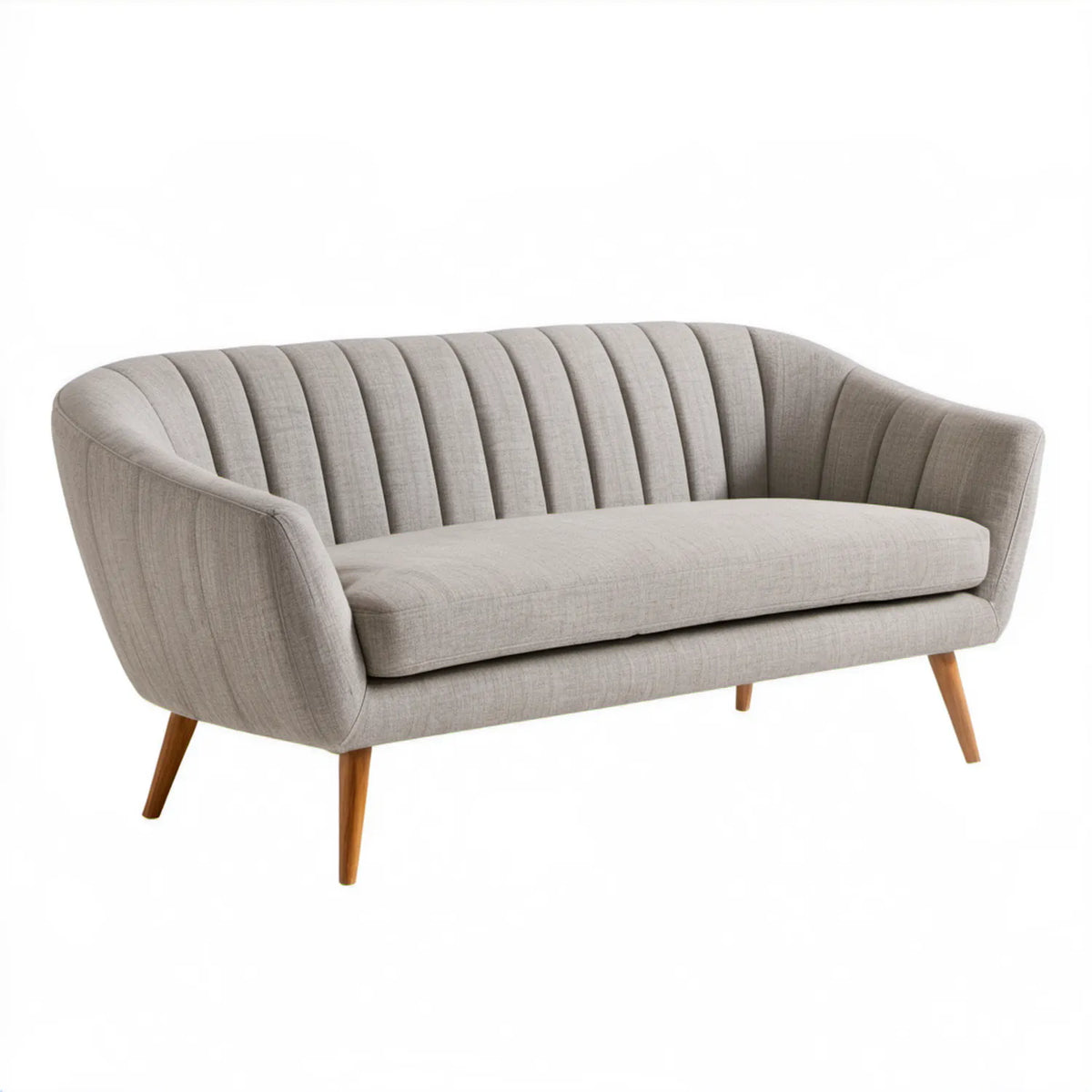 Dwuosobowa sofa retro jasnoszara z brązowymi nogami, 150 x 78 x 82 cm