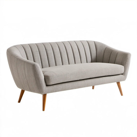 Dwuosobowa sofa retro jasnoszara z brązowymi nogami, 150 x 78 x 82 cm