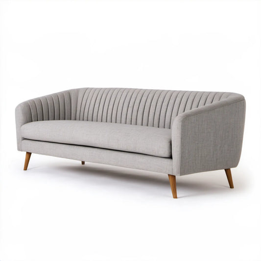 Trzyosobowa sofa tapicerowana jasnoszara z brązowymi nogami, 180 x 82 x 78 cm