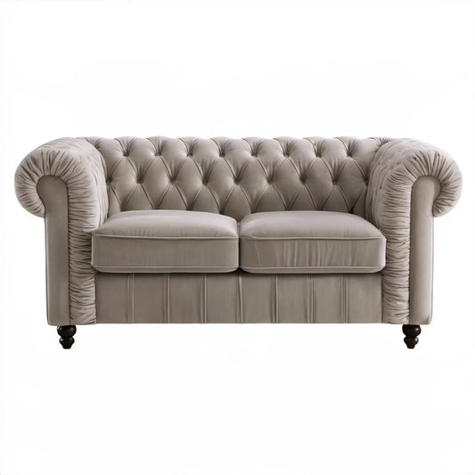 Dwuosobowa sofa Chesterfield z weluru poliestrowego Taupe 180 x 90 x 75 cm