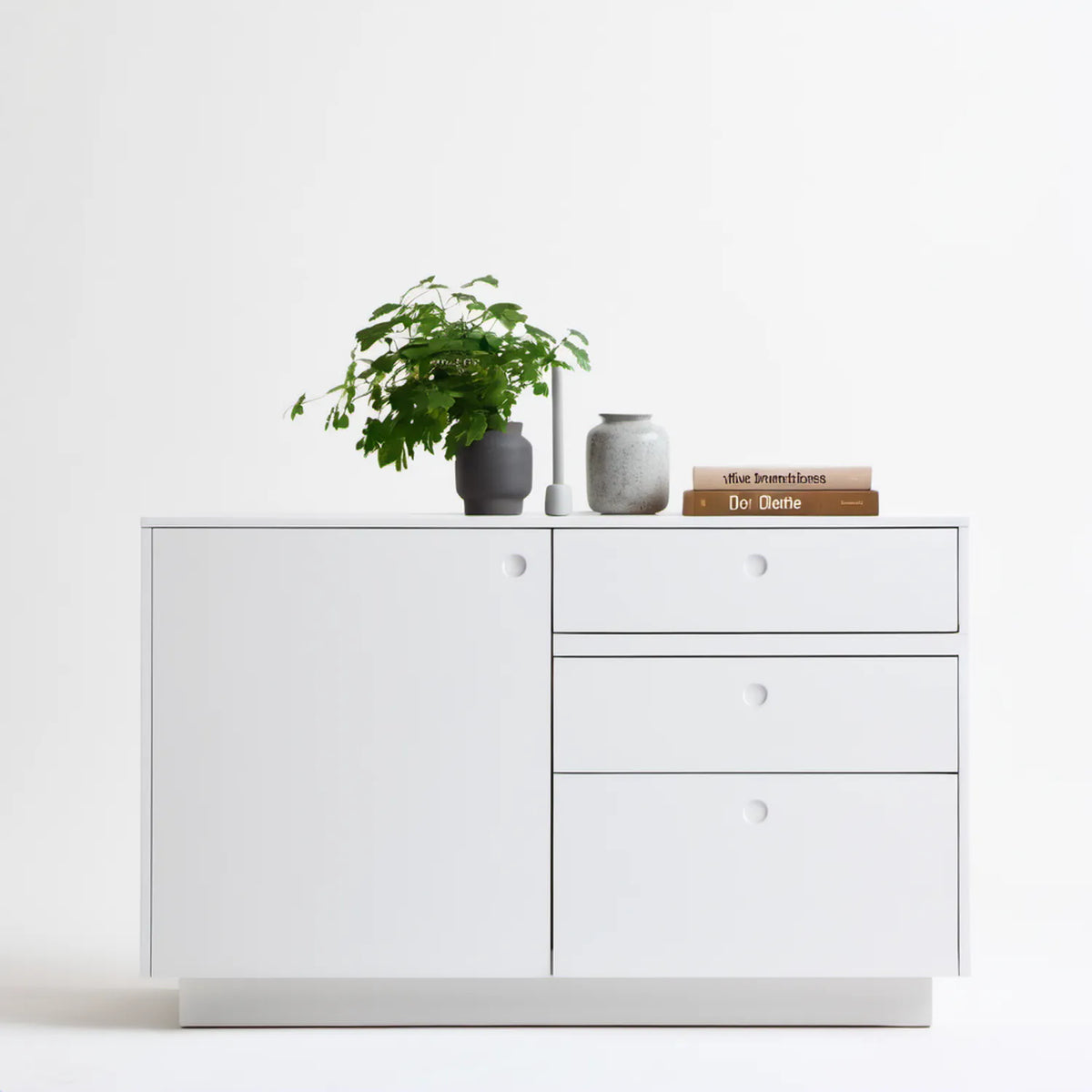 Biała komoda z 1 drzwiami i 3 szufladami, 120 x 40 x 80 cm