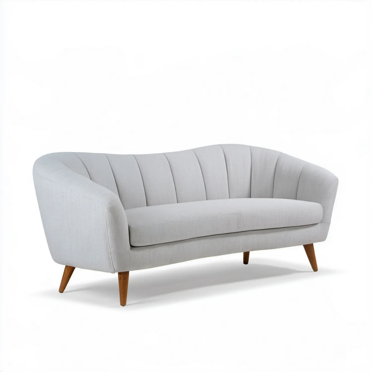 Dwuosobowa sofa jasnoszara z brązowymi drewnianymi nogami 160 x 78 x 78 cm