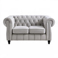 Dwuosobowa sofa Chesterfield z aksamitu poliestrowego, szara z czarnymi nóżkami, 170 x 90 x 80 cm