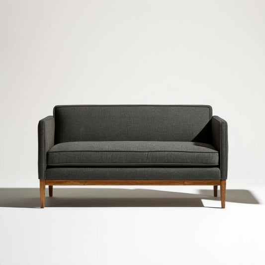 Dwuosobowa sofa grafitowo-brązowa z tapicerką poliestrową, 140 x 80 x 82 cm