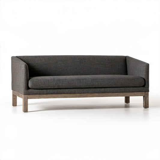 Dwuosobowa sofa grafitowa z brązowymi nogami, 150 x 80 x 75 cm