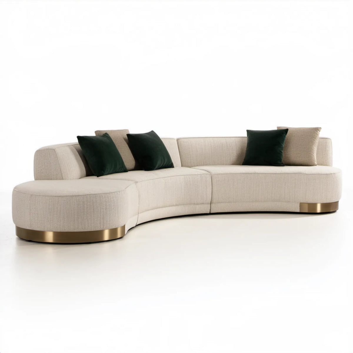 Kremowa łukowa sofa 3-osobowa ze złotą podstawą 330 x 110 x 75 cm