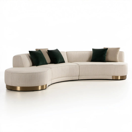 Kremowa łukowa sofa 3-osobowa ze złotą podstawą 330 x 110 x 75 cm