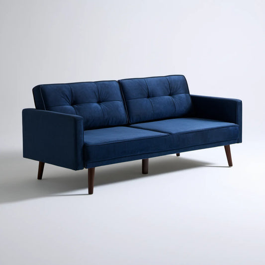 Sofa dwuosobowa granatowa z pikowanym oparciem, 180 x 82 x 86 cm