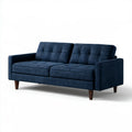 Dwuosobowa sofa welurowa granatowa z ciemnobrązowymi nogami, 160 x 90 x 88 cm