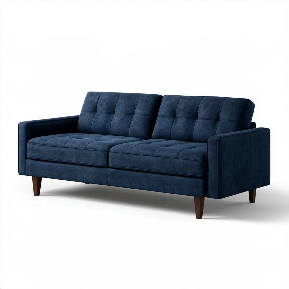 Dwuosobowa sofa welurowa granatowa z ciemnobrązowymi nogami, 160 x 90 x 88 cm