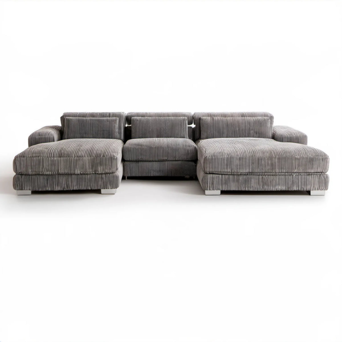 Trzymodułowa sofa 3-osobowa z szarego sztruksu, 300 × 110 × 82 cm