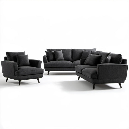 Zestaw wypoczynkowy 3+1+1 ciemnoszary z czarnymi nogami, sofa 220 x 92 x 85 cm