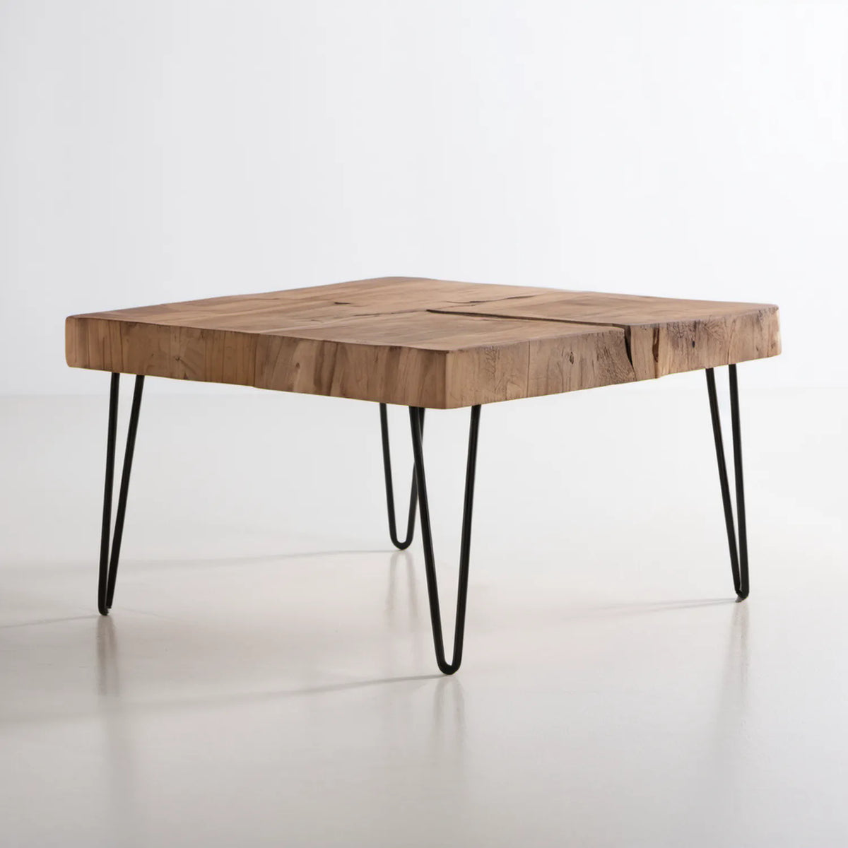 Kwadratowy stolik kawowy z litego drewna akacjowego i stali, naturalny/czarny, 80 x 80 x 45 cm