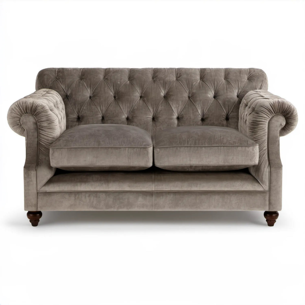 Dwuosobowa sofa Chesterfield z aksamitną tapicerką szarobrązowa 170 x 90 x 78 cm