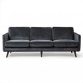 Trzyosobowa sofa z aksamitu poliestrowego, antracytowa z ciemnobrązowymi nogami, 210 × 86 × 86 cm