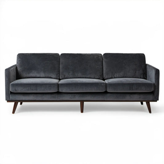 Trzyosobowa sofa z aksamitu poliestrowego, antracytowa z ciemnobrązowymi nogami, 210 × 86 × 86 cm