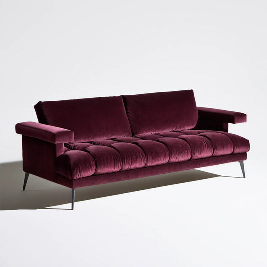 Trzyosobowa sofa z aksamitną tapicerką, bordowa/czarna, 220 x 92 x 86 cm