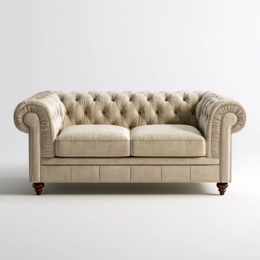 Kremowa sofa dwuosobowa Chesterfield z aksamitu poliestrowego 170 x 90 x 78 cm
