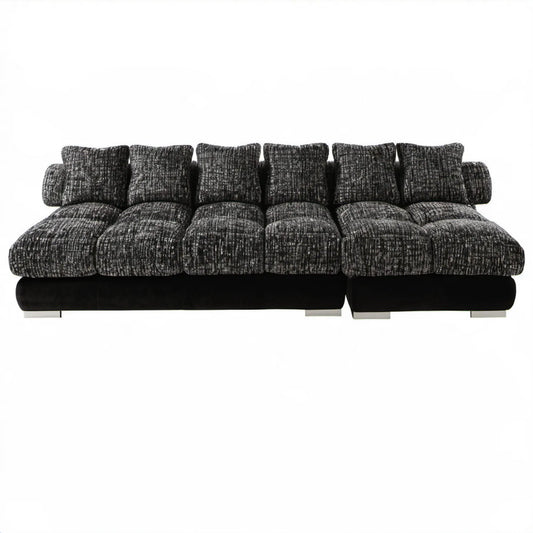 Modułowa sofa 3-osobowa z tkaniny szenilowej czarno-szara 300 x 105 x 85 cm