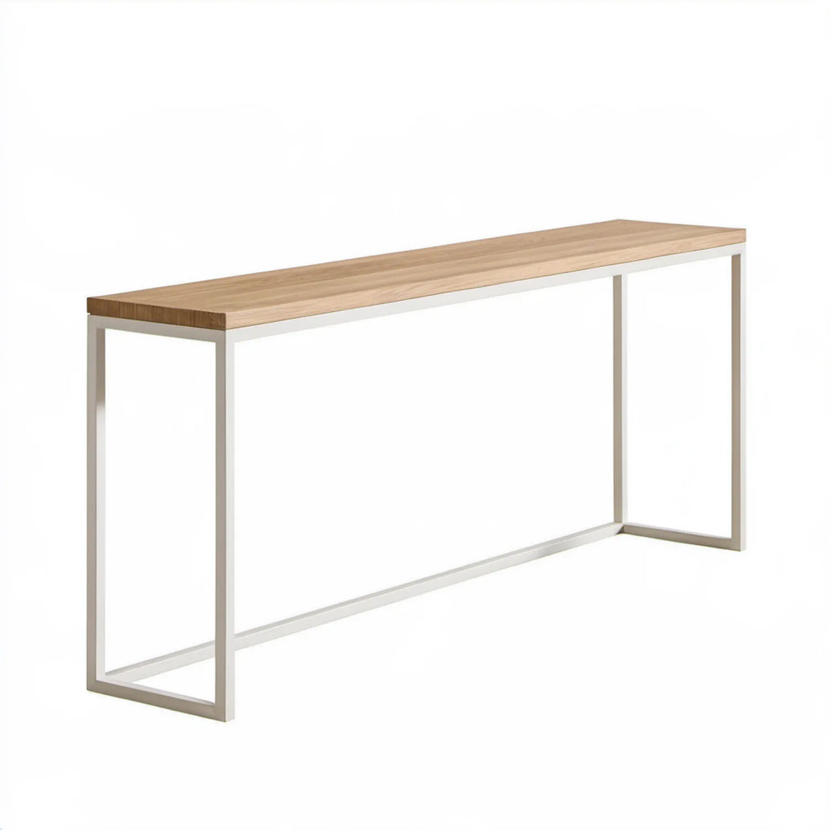 Konsola do przedpokoju 120 × 35 × 75 cm z blatem w kolorze dębu naturalnego i białą stalową ramą