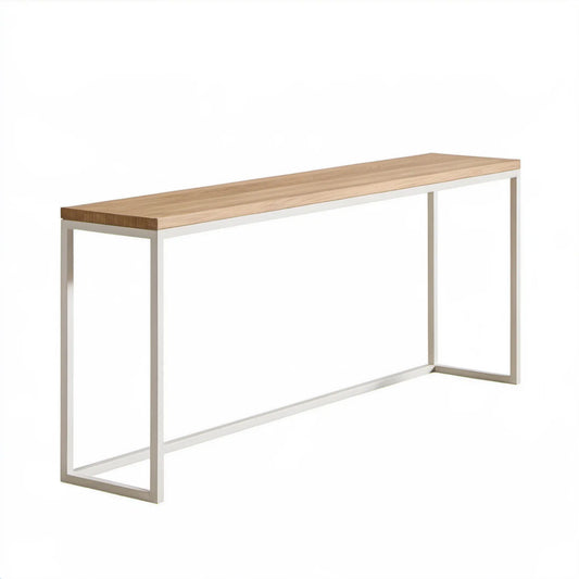Konsola do przedpokoju 120 × 35 × 75 cm z blatem w kolorze dębu naturalnego i białą stalową ramą
