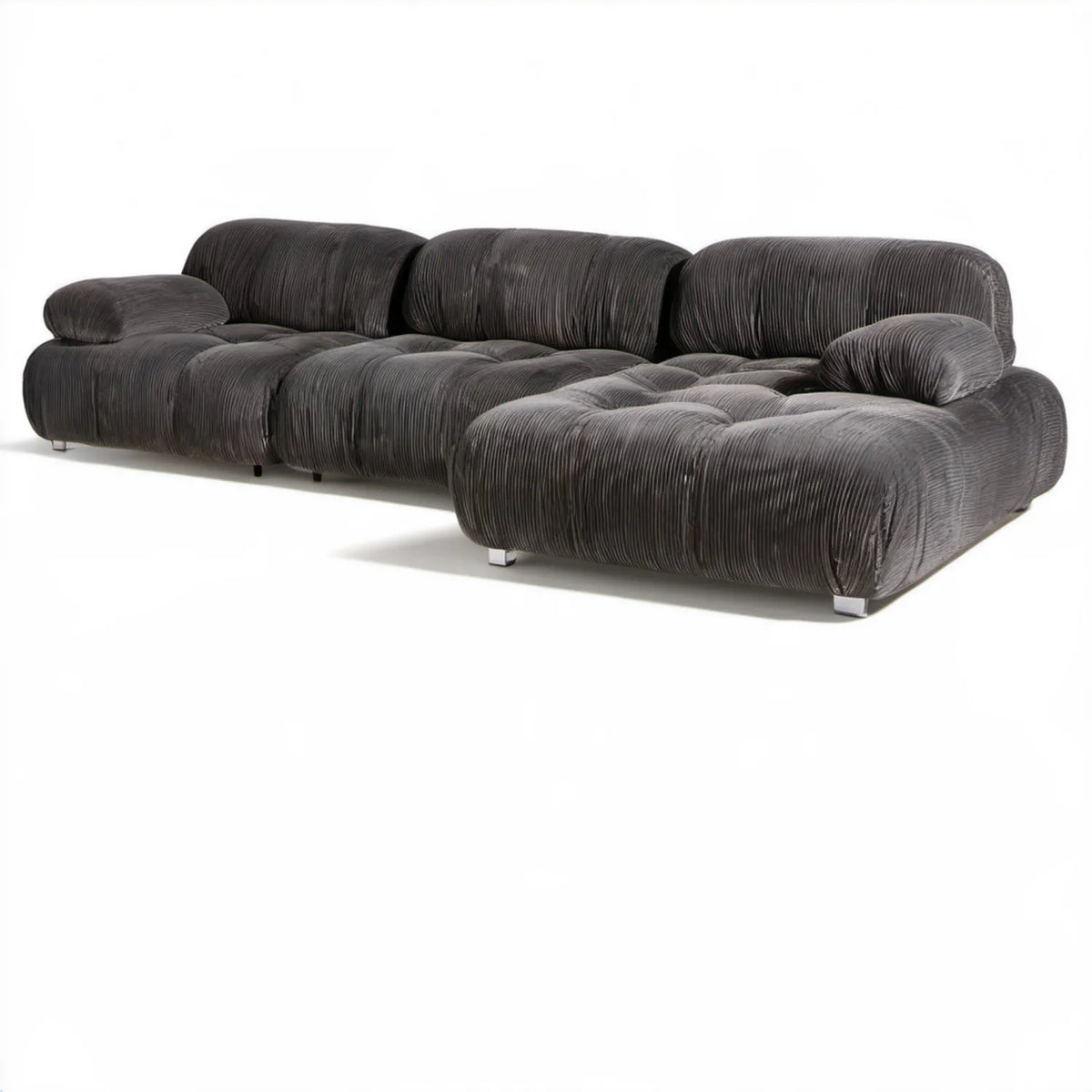 Grafitowa modułowa sofa narożna z prawostronnym szezlongiem, sztruksowa, 330 x 210 x 85 cm