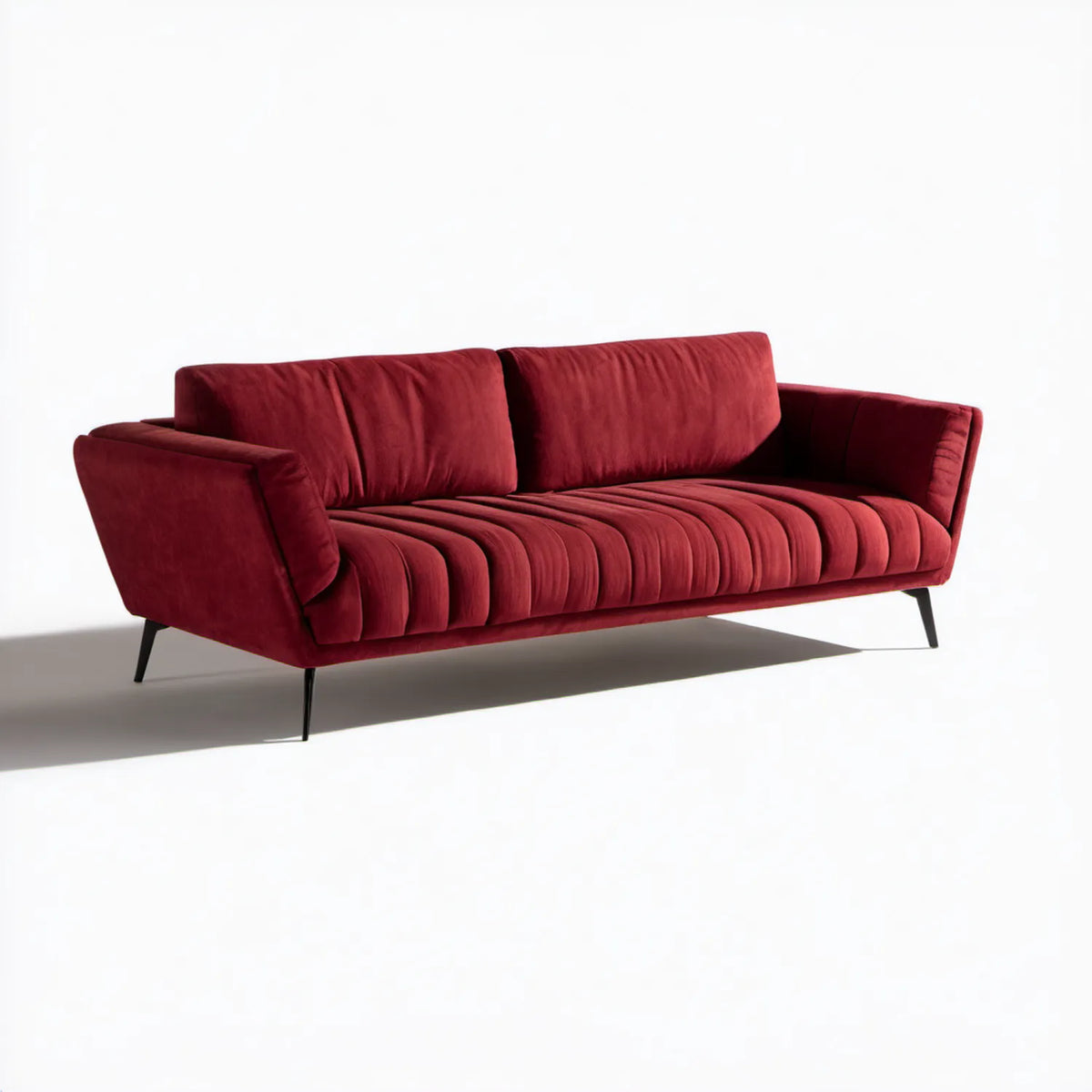 Trzyosobowa sofa z aksamitu poliestrowego, bordowa/czarna, 220 x 92 x 84 cm