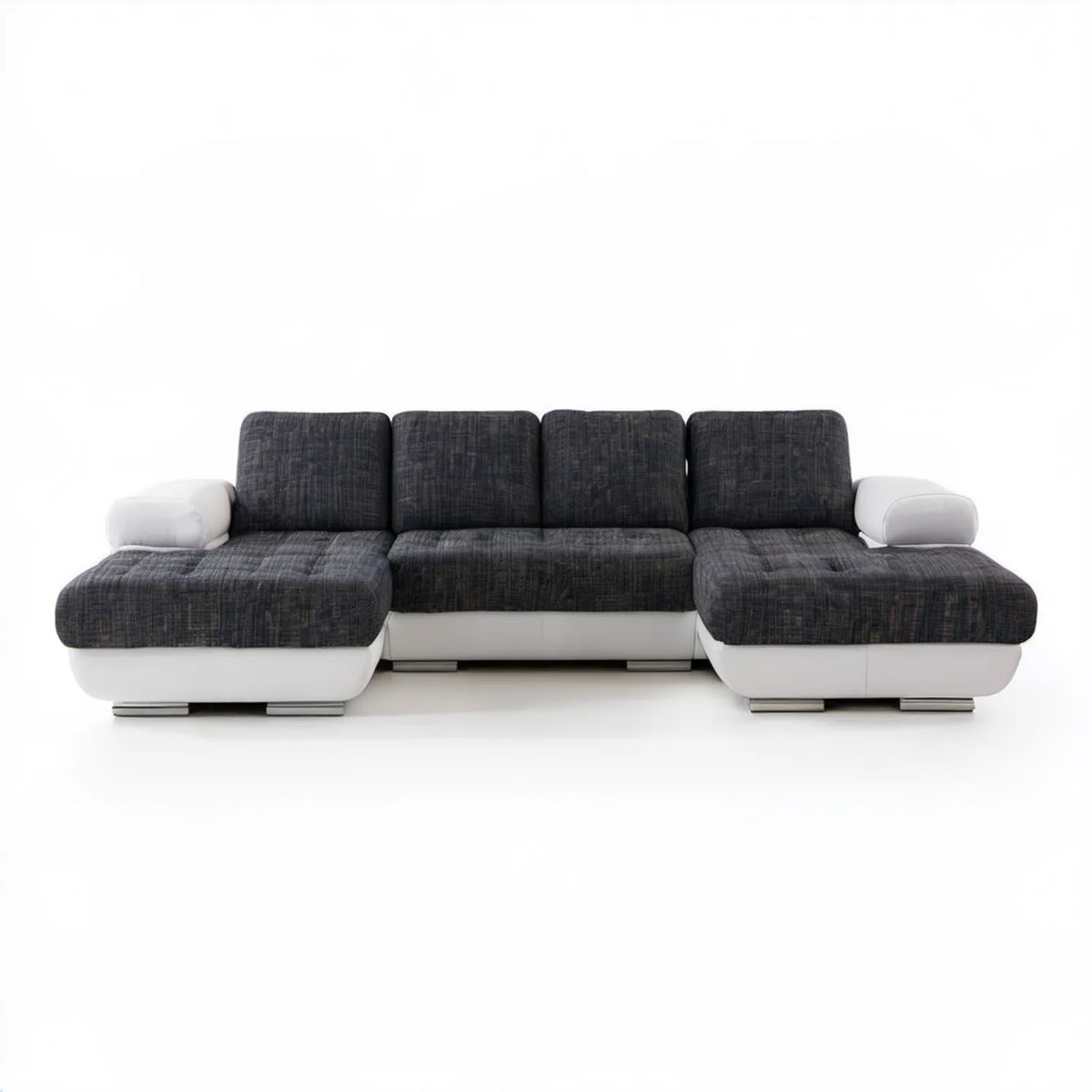 Modułowa sofa w kształcie U czarno-biało-srebrna 330 x 190 x 90 cm