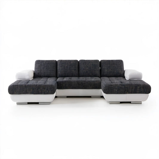 Modułowa sofa w kształcie U czarno-biało-srebrna 330 x 190 x 90 cm