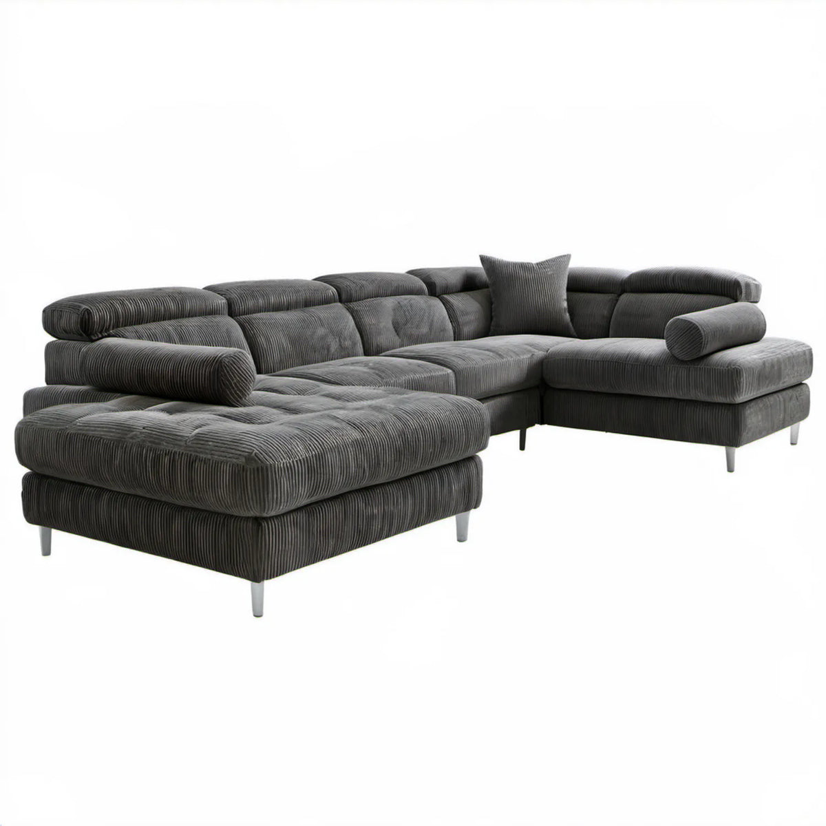 Modułowa sofa w kształcie U z dwoma szezlongami, ciemnoszara, 330 x 220 x 85 cm