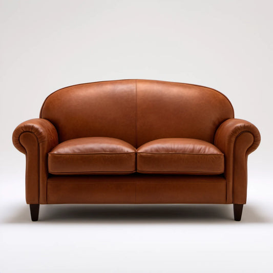 Brązowa dwuosobowa sofa klasyczna ze skóry syntetycznej PU, 160 x 90 x 88 cm