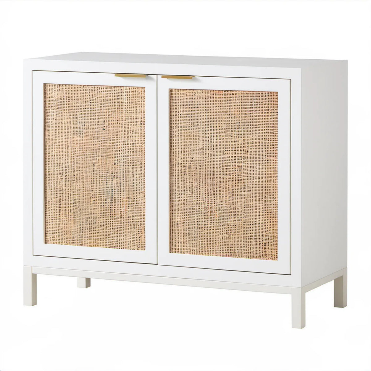 Biała szafka dwudrzwiowa z plecionką rattanową 90 × 40 × 90 cm