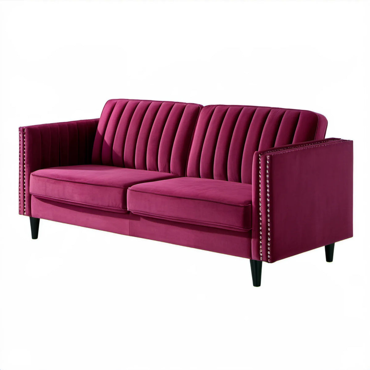 Trzyosobowa sofa z aksamitu bordowa 208 x 86 x 88 cm