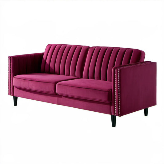 Trzyosobowa sofa z aksamitu bordowa 208 x 86 x 88 cm