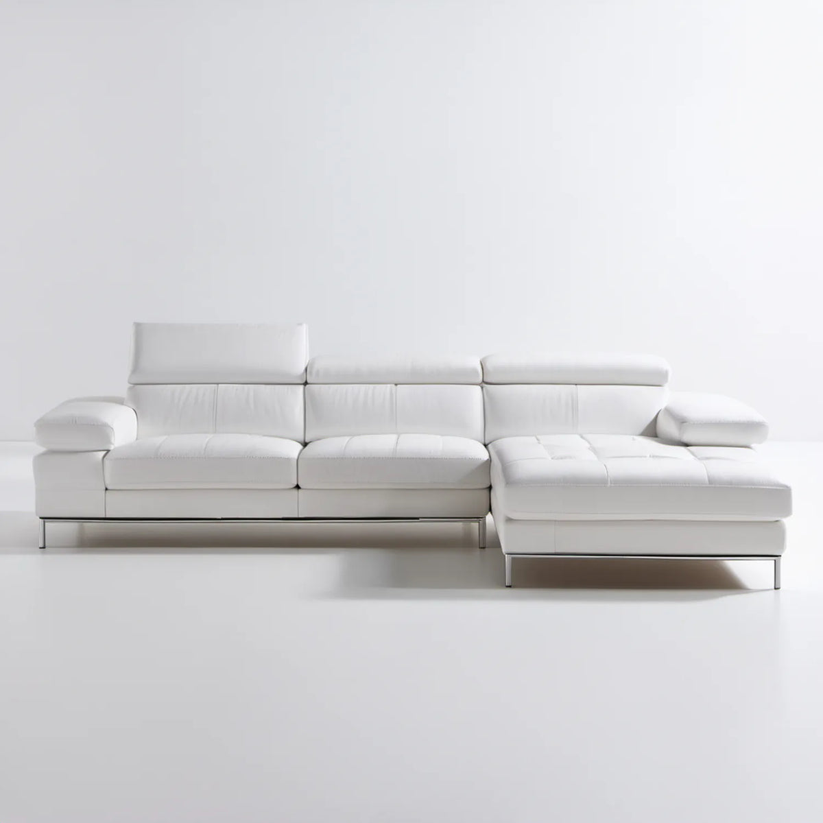 Biała sofa narożna prawostronna z szezlongiem, tapicerka PU, 280 x 165 x 92 cm