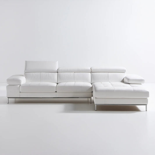 Biała sofa narożna prawostronna z szezlongiem, tapicerka PU, 280 x 165 x 92 cm