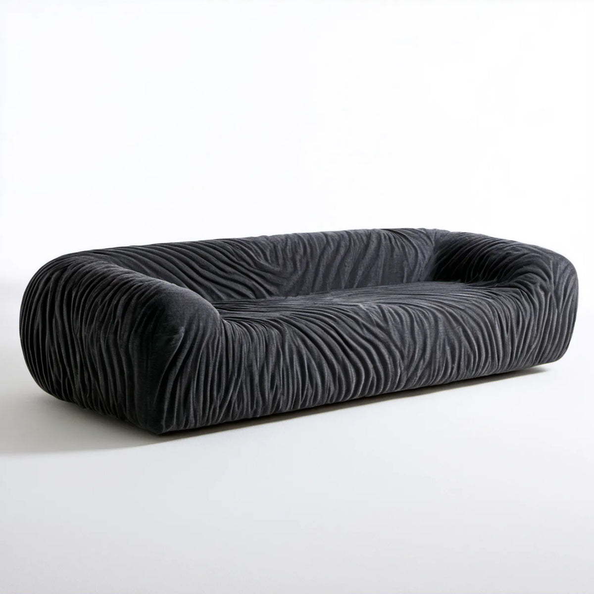 Czarna owalna sofa trzyosobowa z weluru poliestrowego 230 x 100 x 72 cm