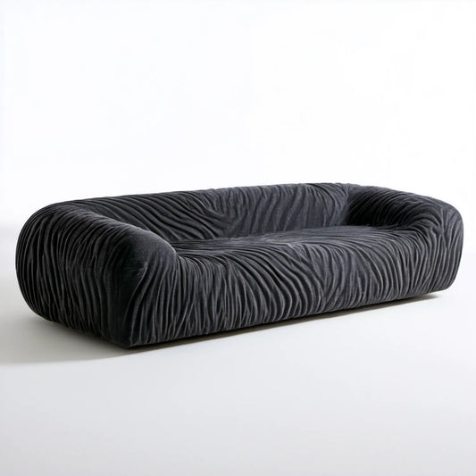 Czarna owalna sofa trzyosobowa z weluru poliestrowego 230 x 100 x 72 cm
