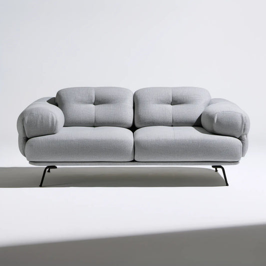 Dwuosobowa sofa tapicerowana jasnoszara z czarnymi stalowymi nogami, 180 × 90 × 83 cm
