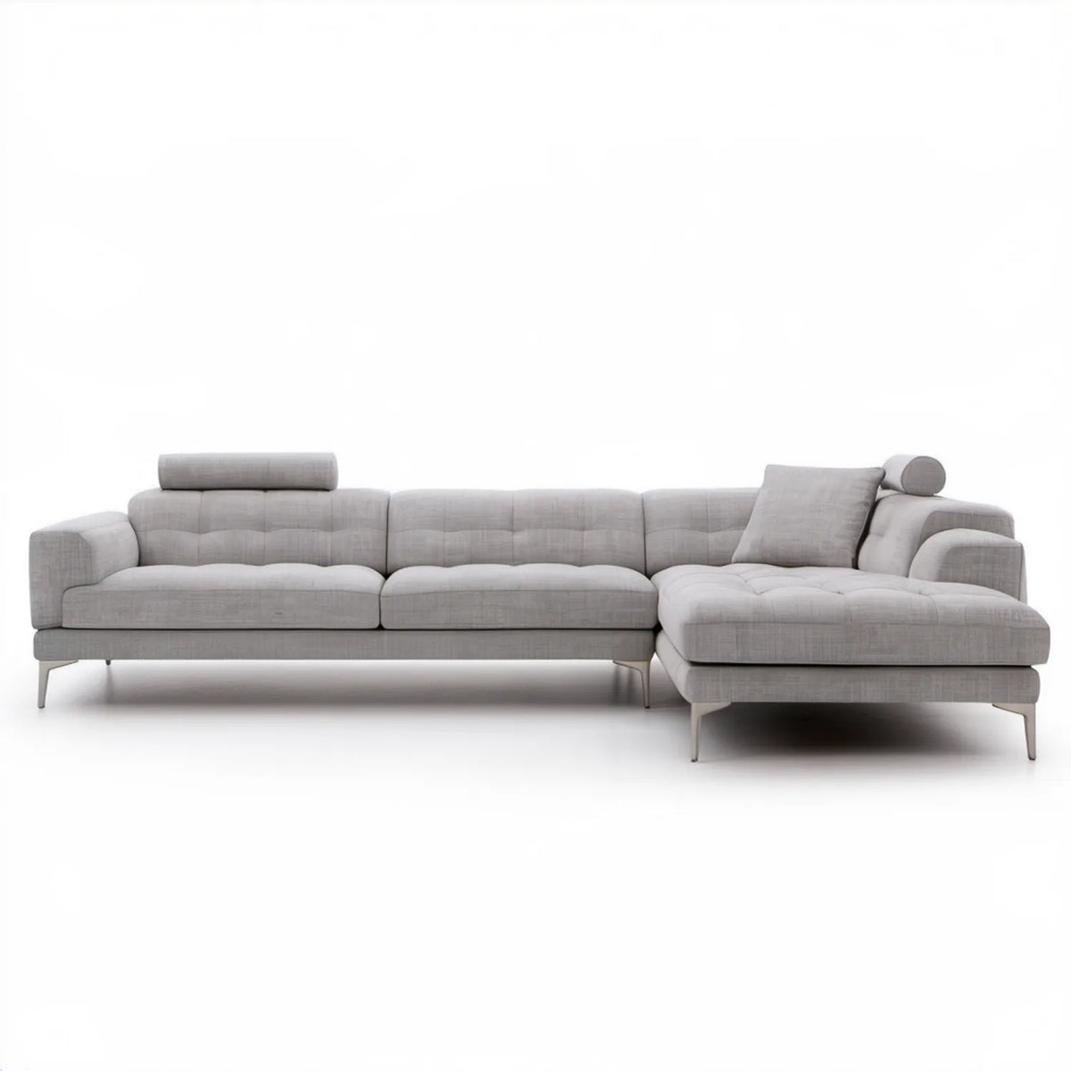 Jasnoszara sofa narożna 4-osobowa w kształcie L z szezlongiem, 300 × 170 × 85 cm