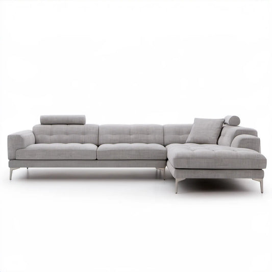 Jasnoszara sofa narożna 4-osobowa w kształcie L z szezlongiem, 300 × 170 × 85 cm