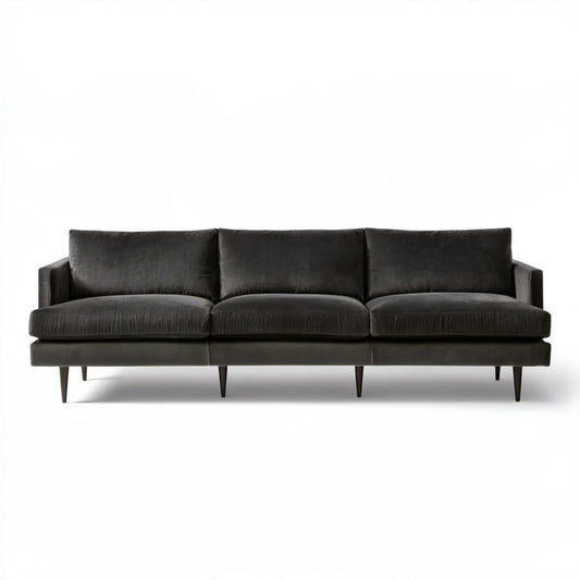 Czarna sofa trzyosobowa z welurową tapicerką poliestrową 230 x 90 x 84 cm