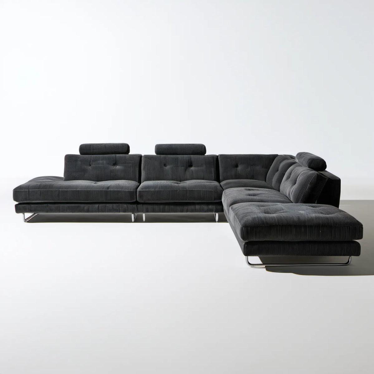 Prawostronna sofa narożna z szezlongiem, sztruksowa, grafitowa, 300 x 190 x 85 cm