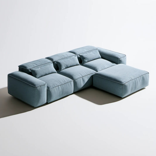Modułowa sofa narożna 3-osobowa z prawostronnym szezlongiem, niebieskoszara, 300 x 165 x 82 cm